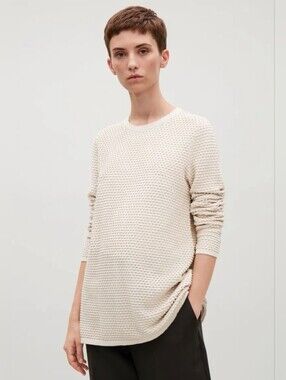COS Tan/ Beige Texture Cotton A Line Crew Neck Sweater Small